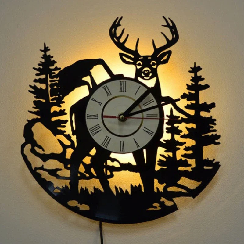Lighting Home Decor Wall Clocks - Виниловые настенные часы с лесным оленем,